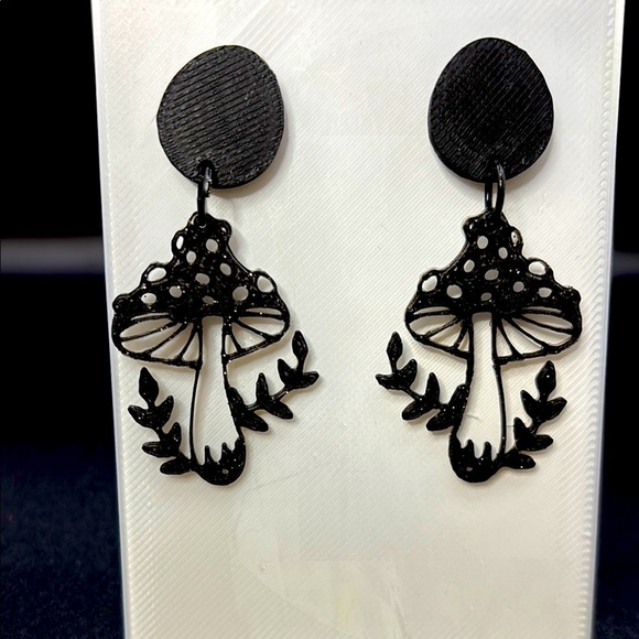 Sparkly Black Mushroom Earrings - Picture 1 of 7